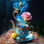 Malen nach Zahlen rosa Rose in einer goldenen Barock-Teetasse