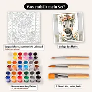 Malen nach Zahlen Zebrababy mit Blumenkranz – Set-Inhalt: vorgezeichnete Leinwand, Farben, Pinsel