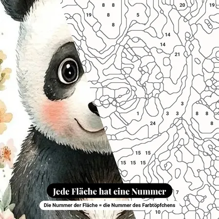 Malen nach Zahlen Pandababy umgeben von Blumen – nummerierte Leinwand zum Malen