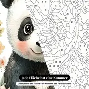 Malen nach Zahlen Pandababy umgeben von Blumen – Nahaufnahme der nummerierten Leinwand
