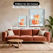 Malen nach Zahlen rotes Eichhörnchen im Schnee – verfügbare Formate im Größenvergleich zu einem Sofa