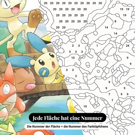 Malen nach Zahlen Pikachu und seine Freunde auf der Regenbogenbrücke – nummerierte Leinwand zum Malen