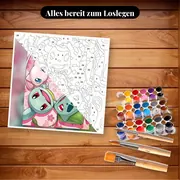 Malen nach Zahlen Pokémon und Kirschblüten – Set bereit zum Loslegen auf dem Tisch