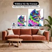 Malen nach Zahlen buntes Kätzchen mit Schmetterling – verfügbare Formate im Größenvergleich zu einem Sofa