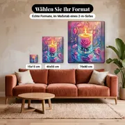 Malen nach Zahlen Rose und Kerze im Glas – verfügbare Formate im Größenvergleich zu einem Sofa