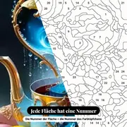 Malen nach Zahlen rosa Blumen in einer Barock-Teetasse – Nahaufnahme der nummerierten Leinwand