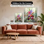 Malen nach Zahlen Strauß aus Pfingstrosen und Rosen – verfügbare Formate im Größenvergleich zu einem Sofa