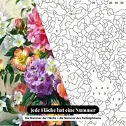 Malen nach Zahlen Strauß aus Pfingstrosen und Rosen – Nahaufnahme der nummerierten Leinwand
