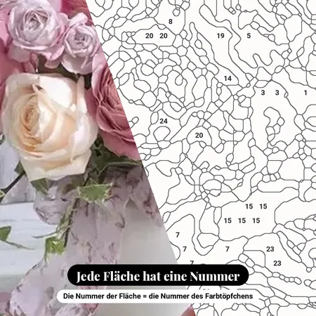 Malen nach Zahlen Rosenstrauß in einer weißen Vase – nummerierte Leinwand zum Malen
