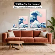Malen nach Zahlen große Welle und Kirschblüten – verfügbare Formate im Größenvergleich zu einem Sofa