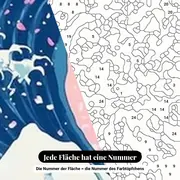 Malen nach Zahlen große Welle und Kirschblüten – Nahaufnahme der nummerierten Leinwand