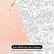 Malen nach Zahlen Kirschblüten am Wasser – Nahaufnahme der nummerierten Leinwand