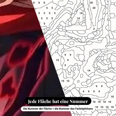 Malen nach Zahlen Yuji Itadori mit roter Kapuze – nummerierte Leinwand zum Malen