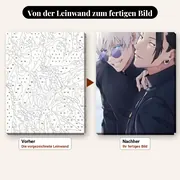 Malen nach Zahlen Gojo Satoru und Geto Suguru – vorher und nachher: vorgezeichnete Leinwand und fertiges Gemälde