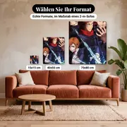 Malen nach Zahlen Satoru Gojo und rotes Monster Jujutsu Kaisen – verfügbare Formate im Größenvergleich zu einem Sofa