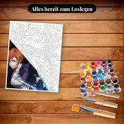 Malen nach Zahlen Satoru Gojo und rotes Monster Jujutsu Kaisen – Set bereit zum Loslegen auf dem Tisch