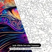 Malen nach Zahlen psychedelische bunte Katze auf schwarzem Hintergrund – Nahaufnahme der nummerierten Leinwand