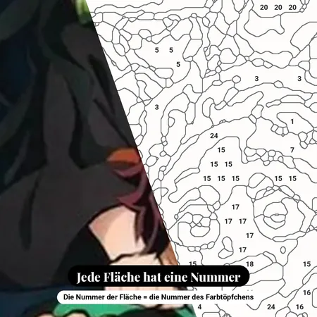 Malen nach Zahlen Tanjiro, Nezuko, Zenitsu und Inosuke bei Nacht – nummerierte Leinwand zum Malen