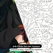 Malen nach Zahlen Tanjiro, Nezuko, Zenitsu und Inosuke bei Nacht – Nahaufnahme der nummerierten Leinwand