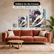 Malen nach Zahlen Inosuke Hashibira unter violetten Glyzinien – verfügbare Formate im Größenvergleich zu einem Sofa