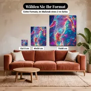 Malen nach Zahlen Cristiano Ronaldo im Neon-Look – verfügbare Formate im Größenvergleich zu einem Sofa