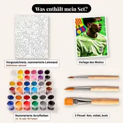 Malen nach Zahlen Barcelona: Lamine Yamal in Neongrün – Set-Inhalt: vorgezeichnete Leinwand, Farben, Pinsel