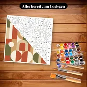 Malen nach Zahlen abstraktes geometrisches Retro-Motiv – Set bereit zum Loslegen auf dem Tisch