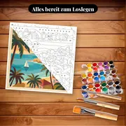 Malen nach Zahlen Vintage-Poster Côte d'Azur – Set bereit zum Loslegen auf dem Tisch