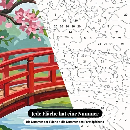Malen nach Zahlen rote japanische Brücke und Koi-Karpfen – nummerierte Leinwand zum Malen