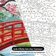 Malen nach Zahlen rote japanische Brücke und Koi-Karpfen – Nahaufnahme der nummerierten Leinwand