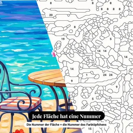 Malen nach Zahlen Blumenterrasse mit Meerblick – nummerierte Leinwand zum Malen
