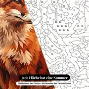 Malen nach Zahlen Waldtiere: Rotfuchs im Herbstlaub – Nahaufnahme der nummerierten Leinwand