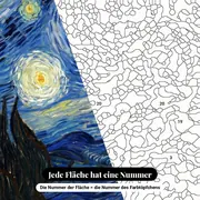 Malen nach Zahlen Sternennacht von Van Gogh – Nahaufnahme der nummerierten Leinwand