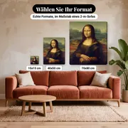 Malen nach Zahlen Mona Lisa von Leonardo da Vinci – verfügbare Formate im Größenvergleich zu einem Sofa
