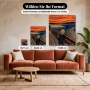 Malen nach Zahlen berühmte Gemälde: Der Schrei von Edvard Munch – verfügbare Formate im Größenvergleich zu einem Sofa