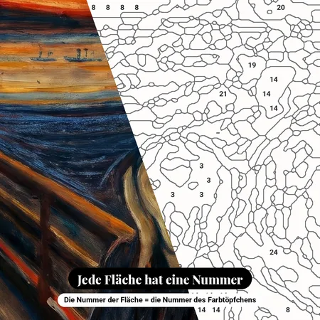 Malen nach Zahlen berühmte Gemälde: Der Schrei von Edvard Munch – nummerierte Leinwand zum Malen
