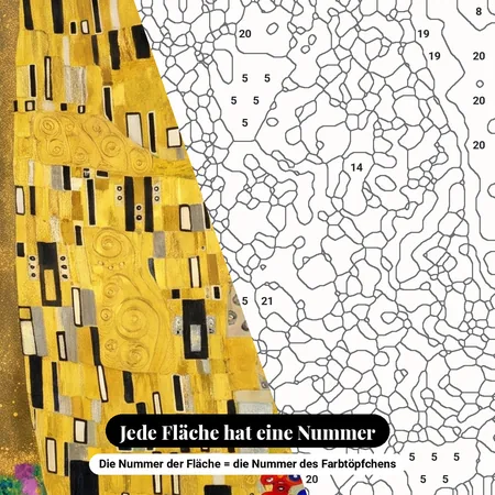 Malen nach Zahlen Der Kuss von Gustav Klimt – nummerierte Leinwand zum Malen
