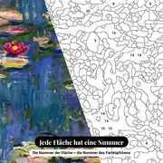 Malen nach Zahlen Seerosen von Monet – Nahaufnahme der nummerierten Leinwand