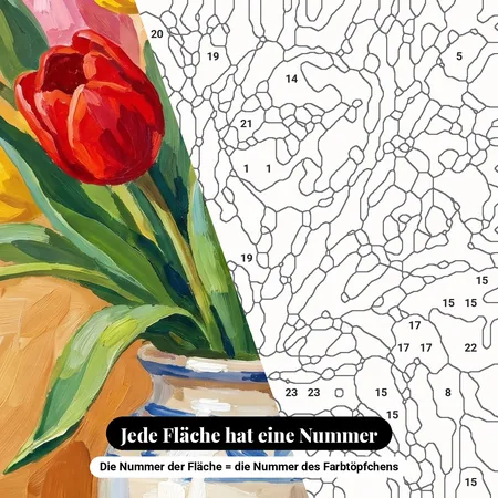 Malen nach Zahlen Tulpenstrauß in einer Vase – nummerierte Leinwand zum Malen