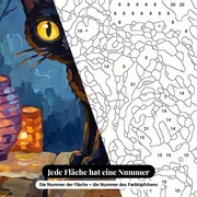 Malen nach Zahlen Schwarze Katze und Halloween-Laternen – Nahaufnahme der nummerierten Leinwand