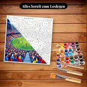 Malen nach Zahlen Fußballspiel im Stadion – Set bereit zum Loslegen auf dem Tisch