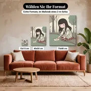 Malen nach Zahlen Gorjuss Mädchen und Papierschiff – verfügbare Formate im Größenvergleich zu einem Sofa