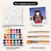 Malen nach Zahlen Gorjuss Mädchen mit Weihnachtsgeschenken – Set-Inhalt: vorgezeichnete Leinwand, Farben, Pinsel