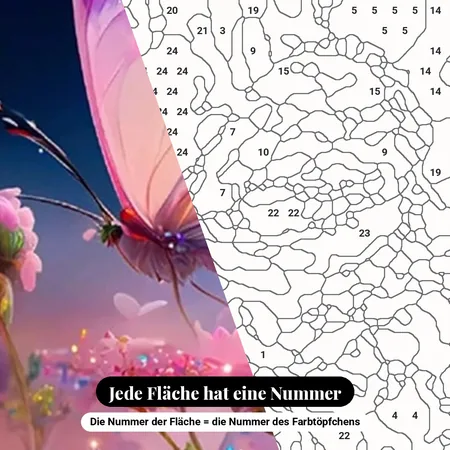 Malen nach Zahlen Schmetterling und rosa Blumen – nummerierte Leinwand zum Malen
