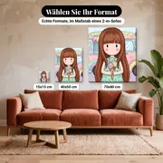 Malen nach Zahlen Gorjuss Mädchen mit Eistüte – verfügbare Formate im Größenvergleich zu einem Sofa