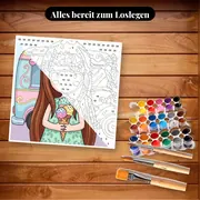 Malen nach Zahlen Gorjuss Mädchen mit Eistüte – Set bereit zum Loslegen auf dem Tisch