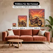 Malen nach Zahlen Vintage-Motorrad in der Wüste – verfügbare Formate im Größenvergleich zu einem Sofa