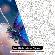 Malen nach Zahlen blauer Schmetterling mit Blumenflügeln – Nahaufnahme der nummerierten Leinwand
