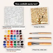 Malen nach Zahlen Lebensbaum von Gustav Klimt – Set-Inhalt: vorgezeichnete Leinwand, Farben, Pinsel