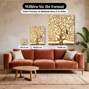 Malen nach Zahlen Lebensbaum von Gustav Klimt – verfügbare Formate im Größenvergleich zu einem Sofa